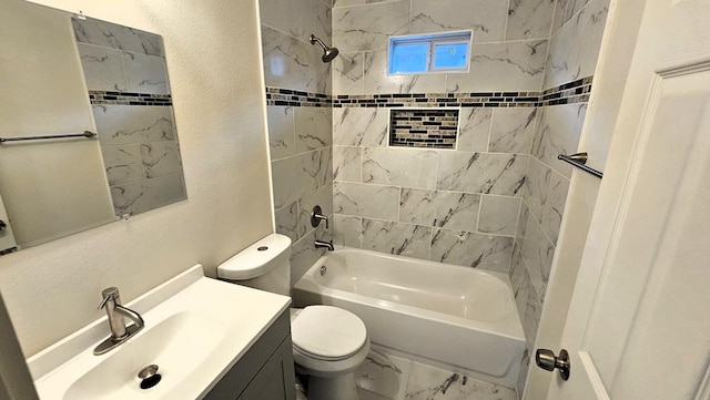 1730 La Follette St, San Angelo, TX 76905 - bathroom featuring toilet, vanity, shower / tub combination, a textured wall, and marble finish floors