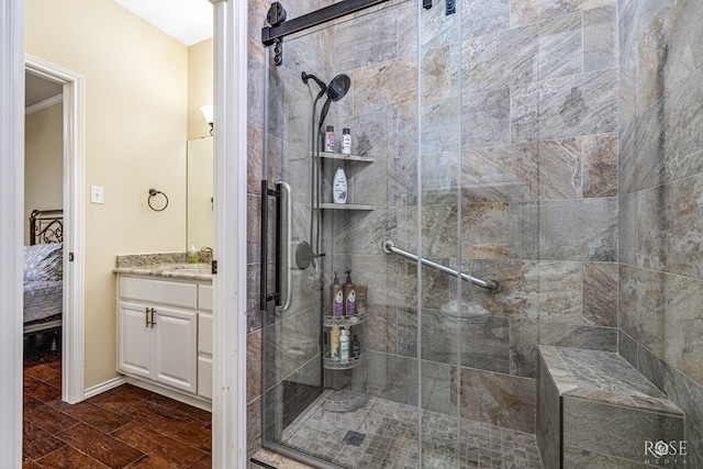 3122 Clearview Dr, San Angelo, TX 76904 - full bathroom with a shower stall, vanity, and ensuite bathroom