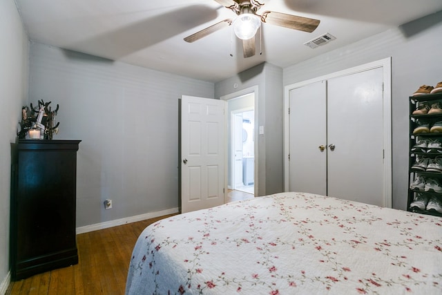 1632 Mission Ave, San Angelo, TX 76905 - bedroom with wood-type flooring, baseboards, ceiling fan, and a closet