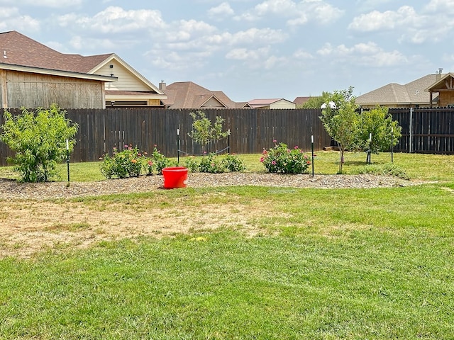 view of yard with a fenced backyard