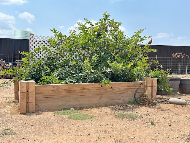 view of yard with a vegetable garden and fence