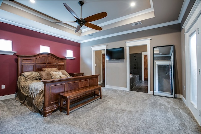 2030 Silver Creek Ct, San Angelo, TX 76904 - bedroom with a tray ceiling, carpet floors, crown molding, baseboards, and recessed lighting