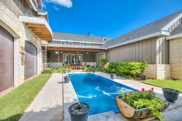 2030 Silver Creek Ct, San Angelo, TX 76904 - outdoor pool featuring a ceiling fan, french doors, and a patio