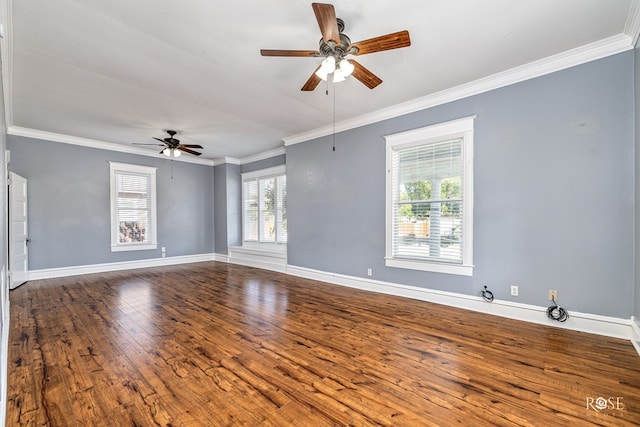 2 N Adams St, San Angelo, TX 76901 - empty room with a ceiling fan, dark wood finished floors, and ornamental molding