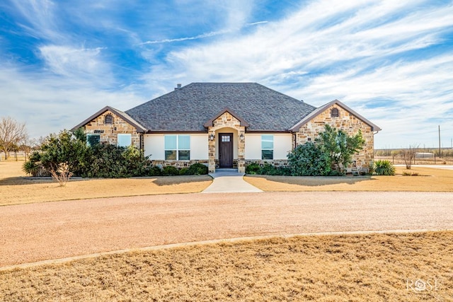 view of front facade with stone siding