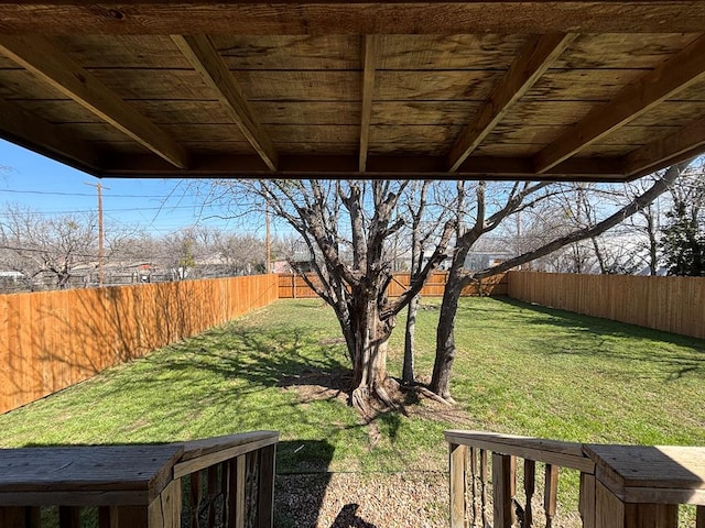 view of yard with a fenced backyard