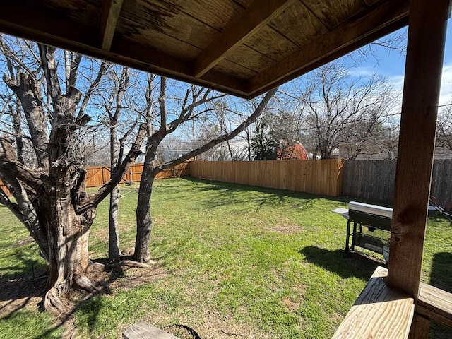 view of yard with a fenced backyard