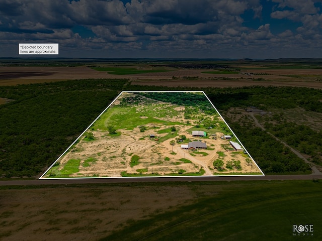 10581 Ballard Rd, San Angelo, TX 76901 - aerial view of property and surrounding area with rural landscape and property boundaries highlighted
