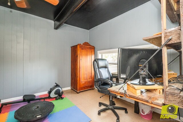 113 N Belaire Ave, San Angelo, TX 76905 - office with tile patterned floors, beamed ceiling, and baseboards