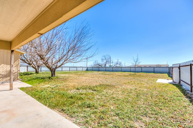 view of yard featuring a patio and a fenced backyard