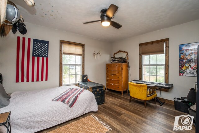 715 E Main St, Bronte, TX 76933 - bedroom featuring multiple windows, wood finished floors, and ceiling fan