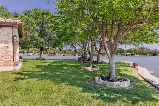 view of yard with a water view