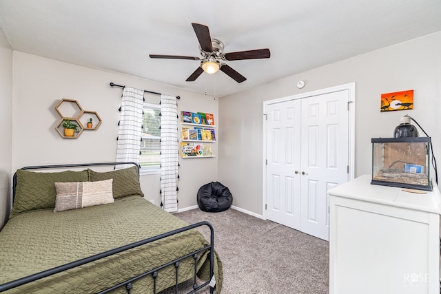 412 E Holmes Ave, Bronte, TX 76933 - bedroom featuring carpet floors, a closet, and a ceiling fan