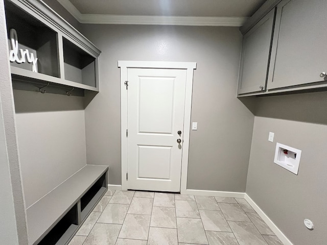 mudroom featuring ornamental molding