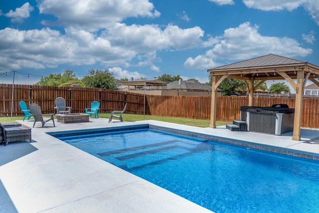 1901 Chesney Ln, San Angelo, TX 76904 - view of pool featuring a fire pit, a patio, a fenced backyard, and a gazebo