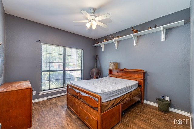 3405 Shadyhill Dr, San Angelo, TX 76904 - bedroom with dark wood finished floors, baseboards, and ceiling fan