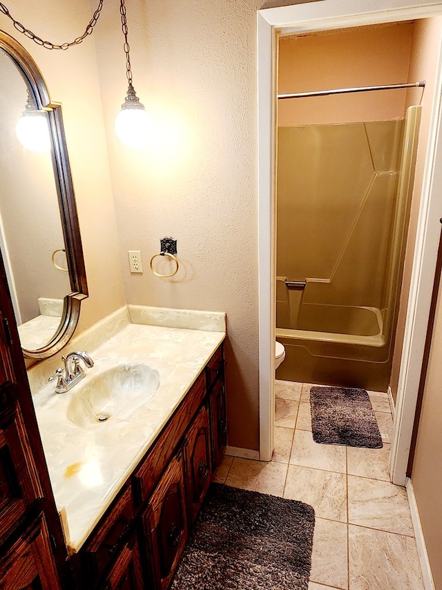 full bathroom featuring vanity, toilet, shower / bath combination, and tile patterned flooring