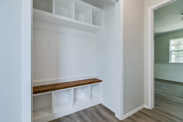 mudroom with hardwood / wood-style flooring