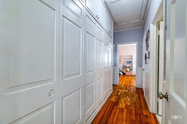 corridor featuring dark wood-type flooring