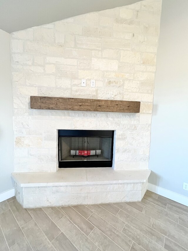 interior details with a fireplace