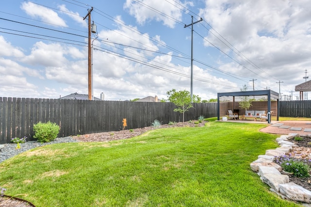 view of yard with a patio and a fenced backyard