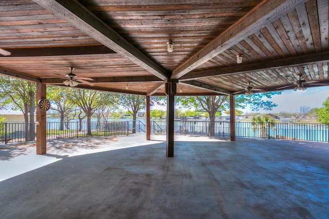 view of patio featuring ceiling fan