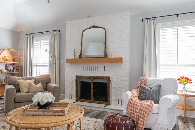 living room featuring a fireplace and light hardwood / wood-style flooring