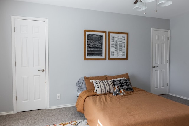 bedroom featuring carpet and ceiling fan