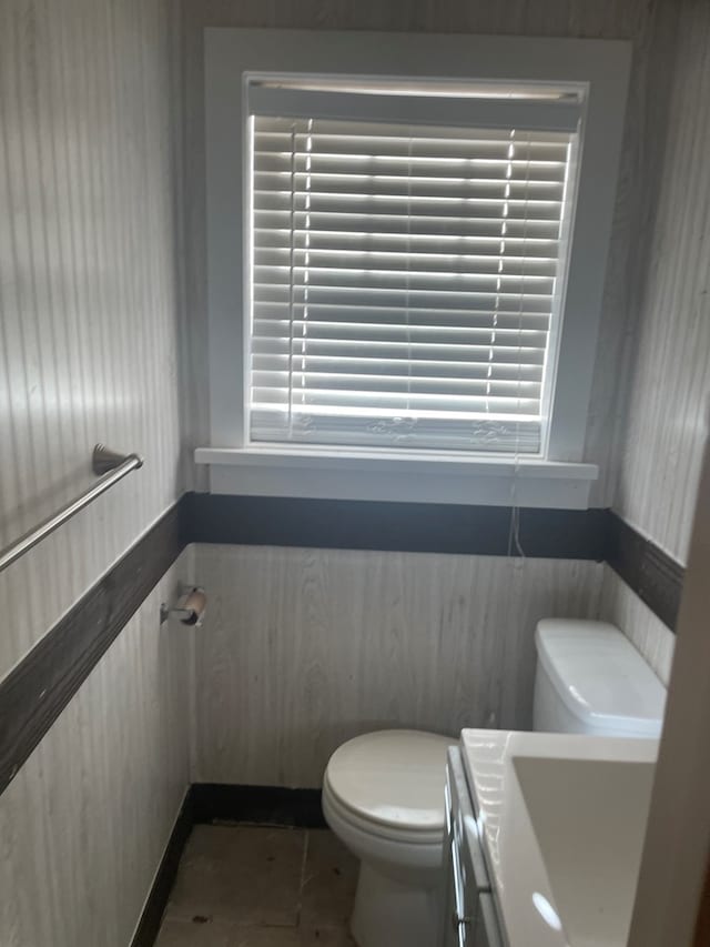 bathroom featuring plenty of natural light, toilet, and vanity