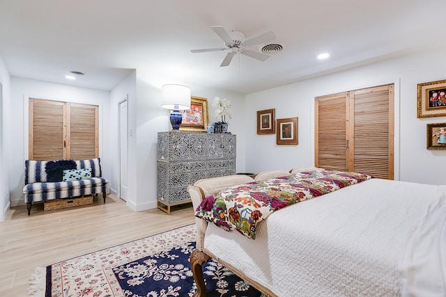 2121 Sul Ross St, San Angelo, TX 76904 - bedroom featuring light wood-style flooring, recessed lighting, baseboards, and ceiling fan