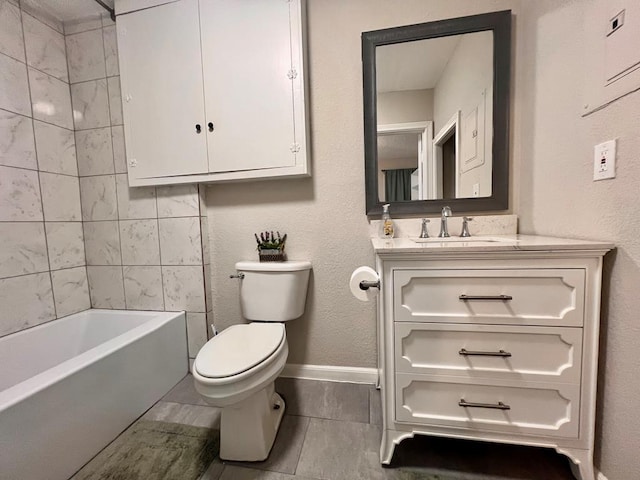 full bathroom with vanity, toilet, and bathing tub / shower combination