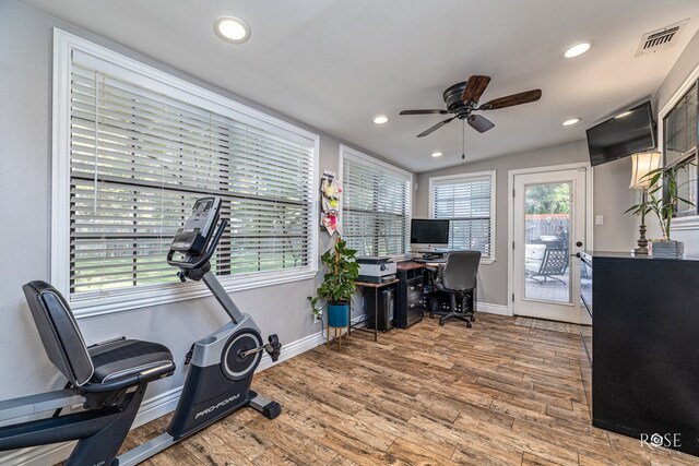 3513 Lindenwood Dr, San Angelo, TX 76904 - office with a ceiling fan, plenty of natural light, wood finished floors, and recessed lighting