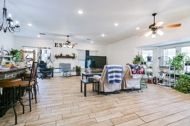 living room featuring ceiling fan