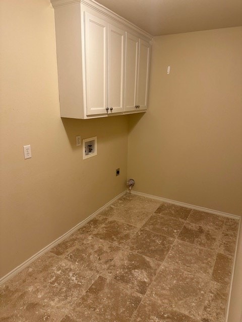 laundry area with cabinets, hookup for a washing machine, and electric dryer hookup