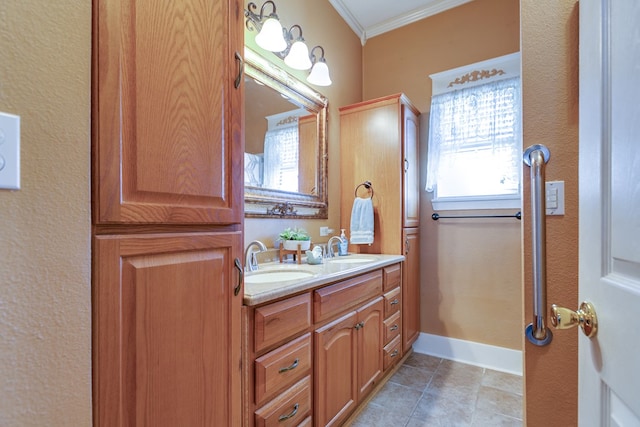 bathroom featuring vanity and crown molding