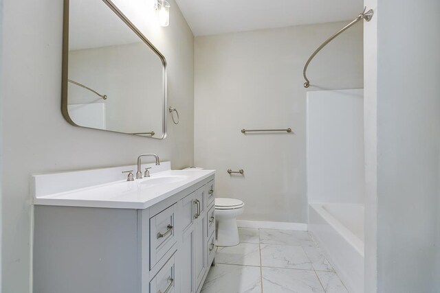 full bathroom with shower / bathtub combination, vanity, and toilet