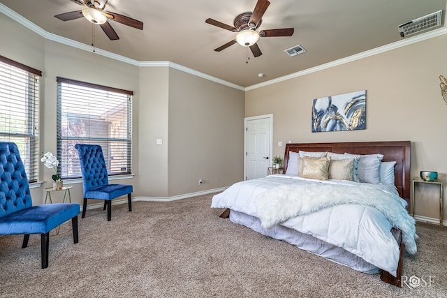7738 Bison Trl, San Angelo, TX 76901 - carpeted bedroom with ornamental molding, baseboards, and ceiling fan
