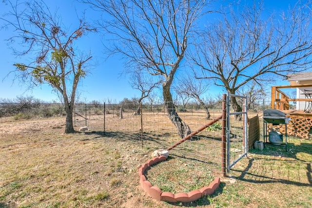 view of yard featuring fence and a gate