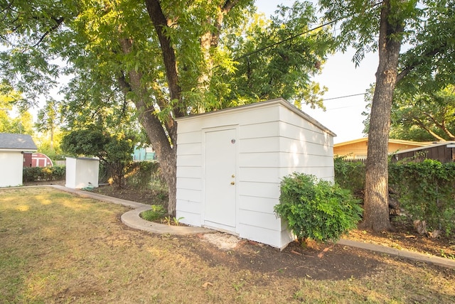 garage with a lawn