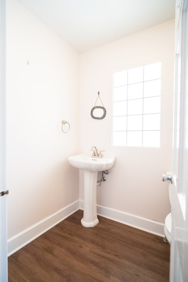 bathroom featuring wood-type flooring, toilet, and sink