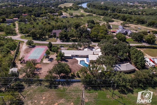 aerial view featuring a water view