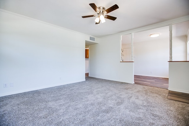 2235 Chestnut St, San Angelo, TX 76901 - spare room with carpet floors, ceiling fan, and crown molding