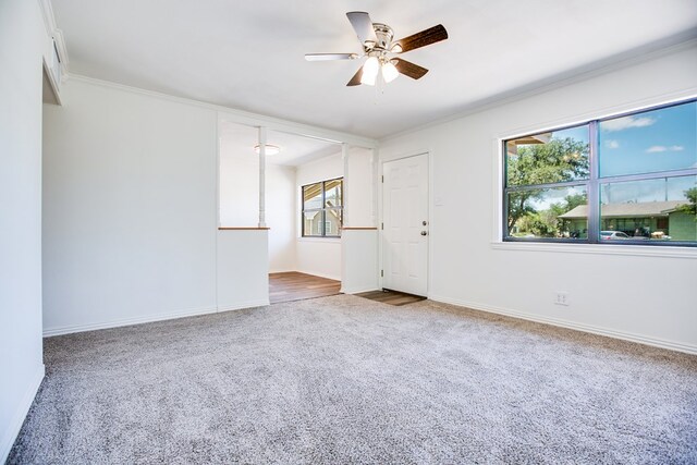 2235 Chestnut St, San Angelo, TX 76901 - carpeted spare room featuring crown molding and ceiling fan