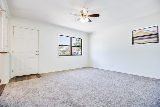 2235 Chestnut St, San Angelo, TX 76901 - spare room with a ceiling fan, carpet flooring, and crown molding