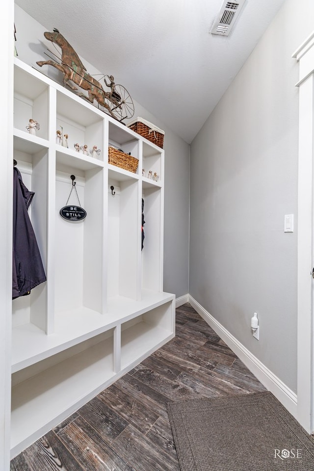 mudroom with dark hardwood / wood-style flooring