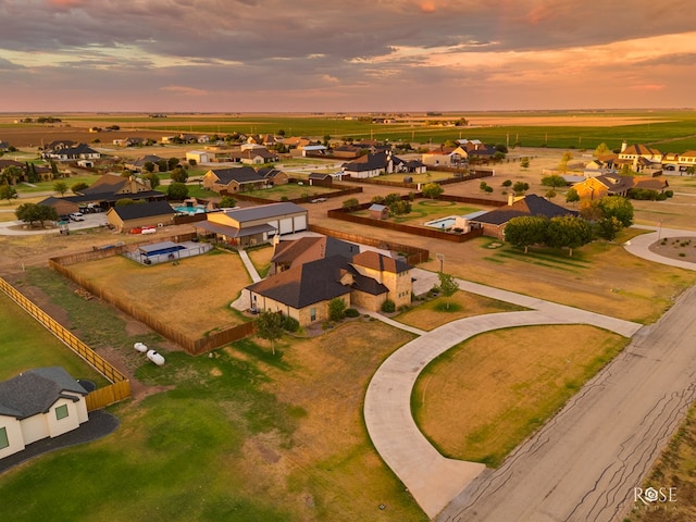 view of aerial view at dusk