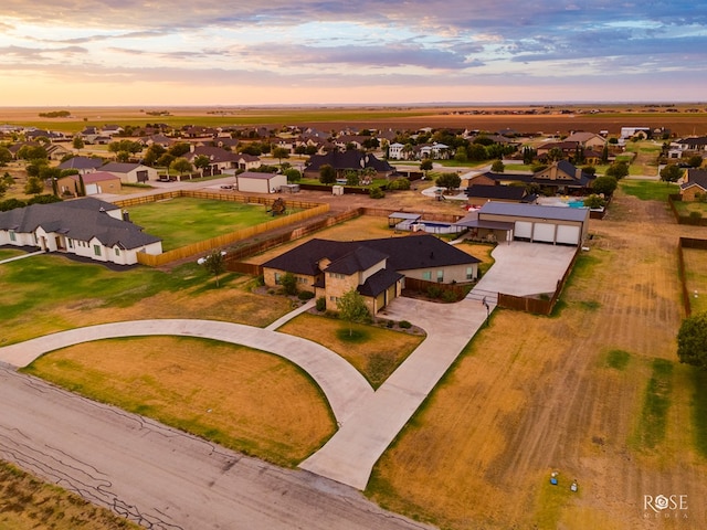 view of aerial view at dusk