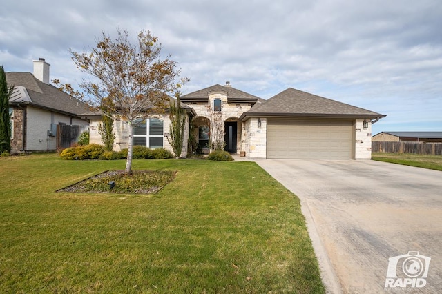 view of front facade with a garage and a front lawn