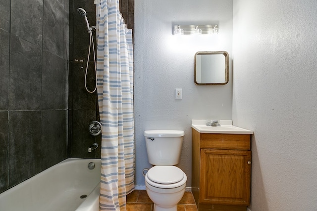 full bathroom featuring vanity, toilet, tile patterned flooring, and shower / bath combo with shower curtain