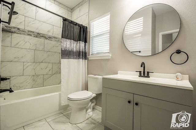 full bathroom featuring vanity, toilet, and shower / tub combo